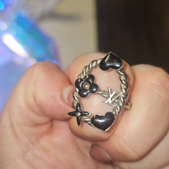 Louis Vuitton Vintage - Metal Bague Sweet Monogram Ring - Silver Black - LV Ring - Picture 2 of 6